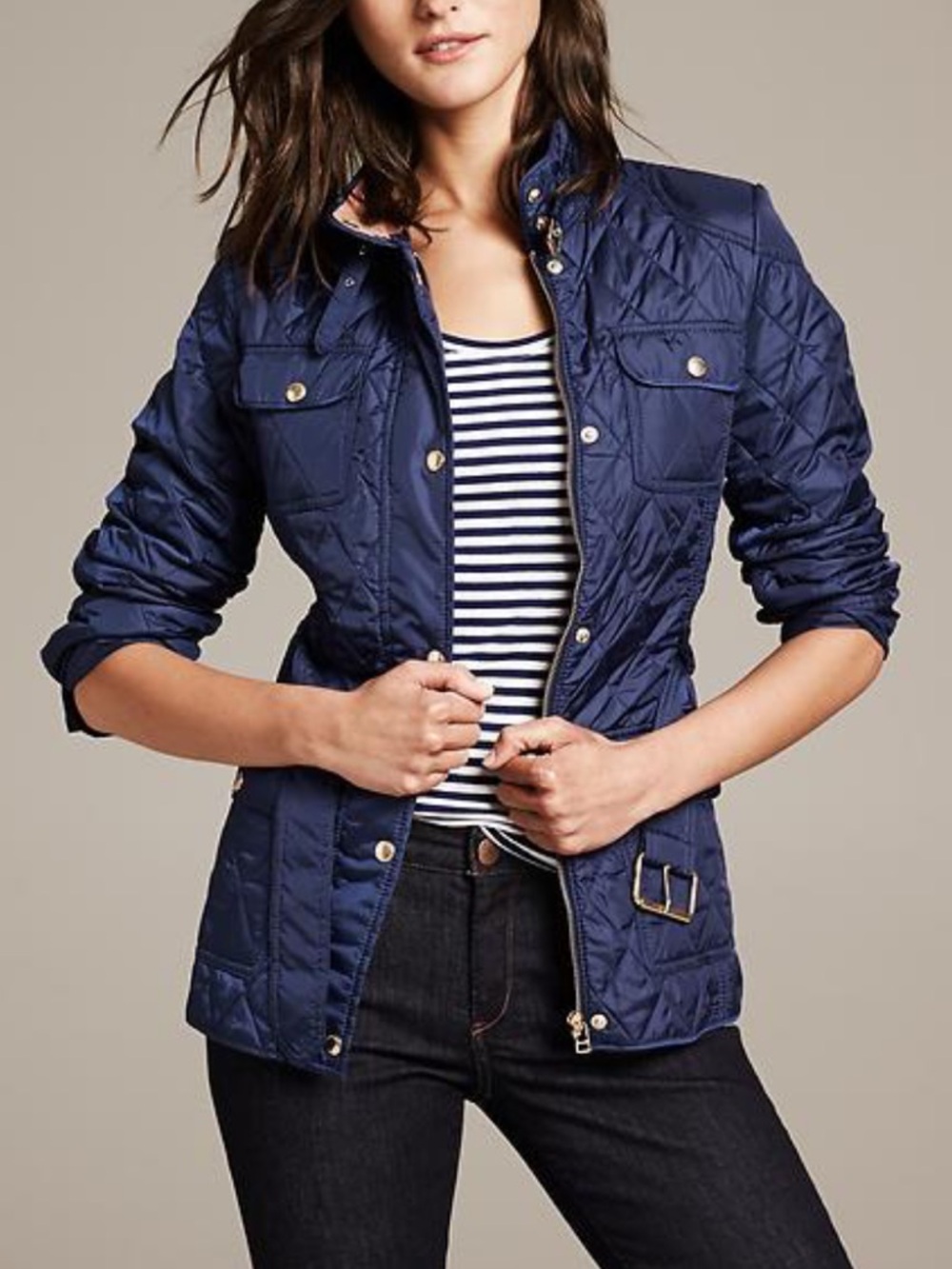 Banana Republic Lightweight Quilted Puffer Field Jacket Navy Blue, Medium